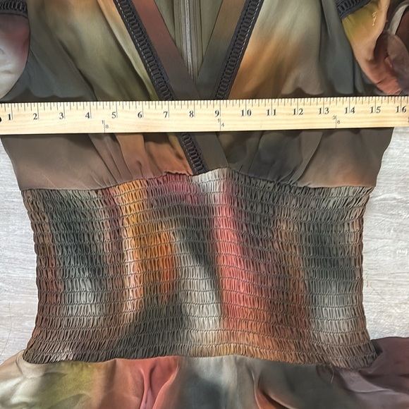 Nicole Miller ruffle tiered multi colored v neck print dress Sz S - Picture 3 of 11